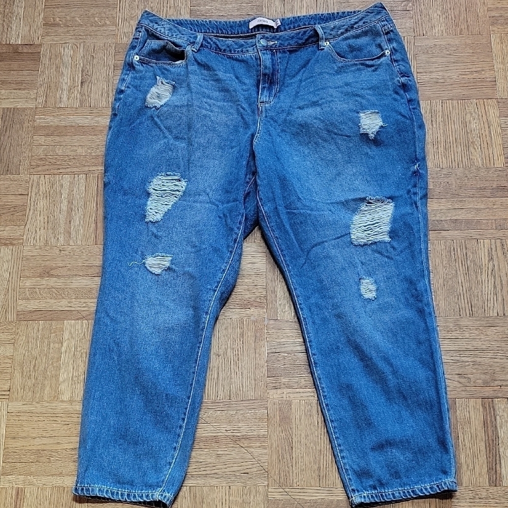 Just Fab Distressed Boyfriend Blue Denim Jeans Size 18W